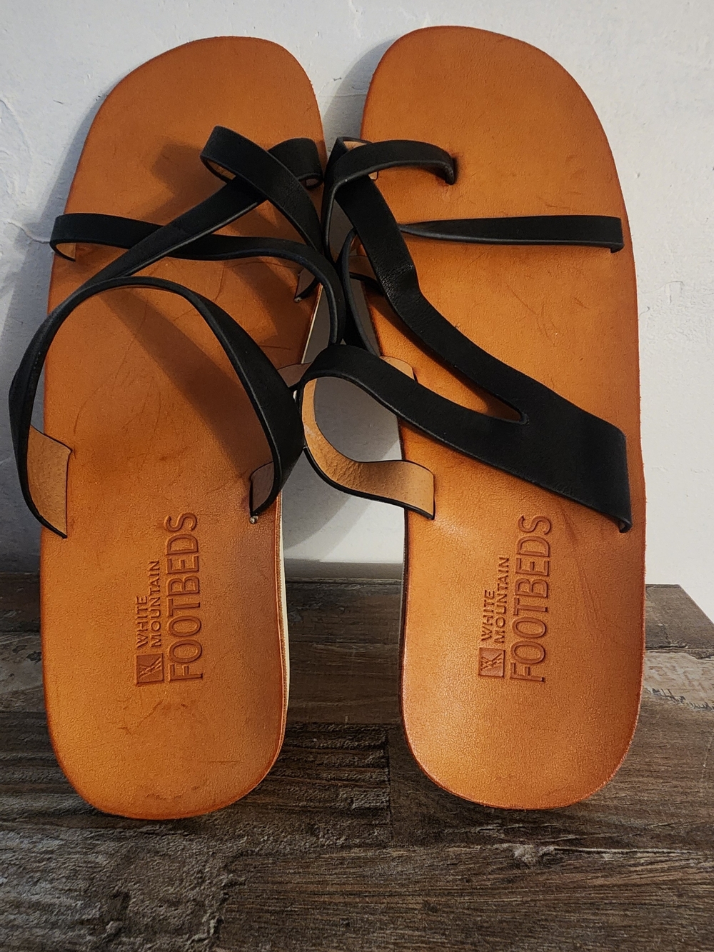 White Mountain Black Strappy Sandals with Tan Footbed